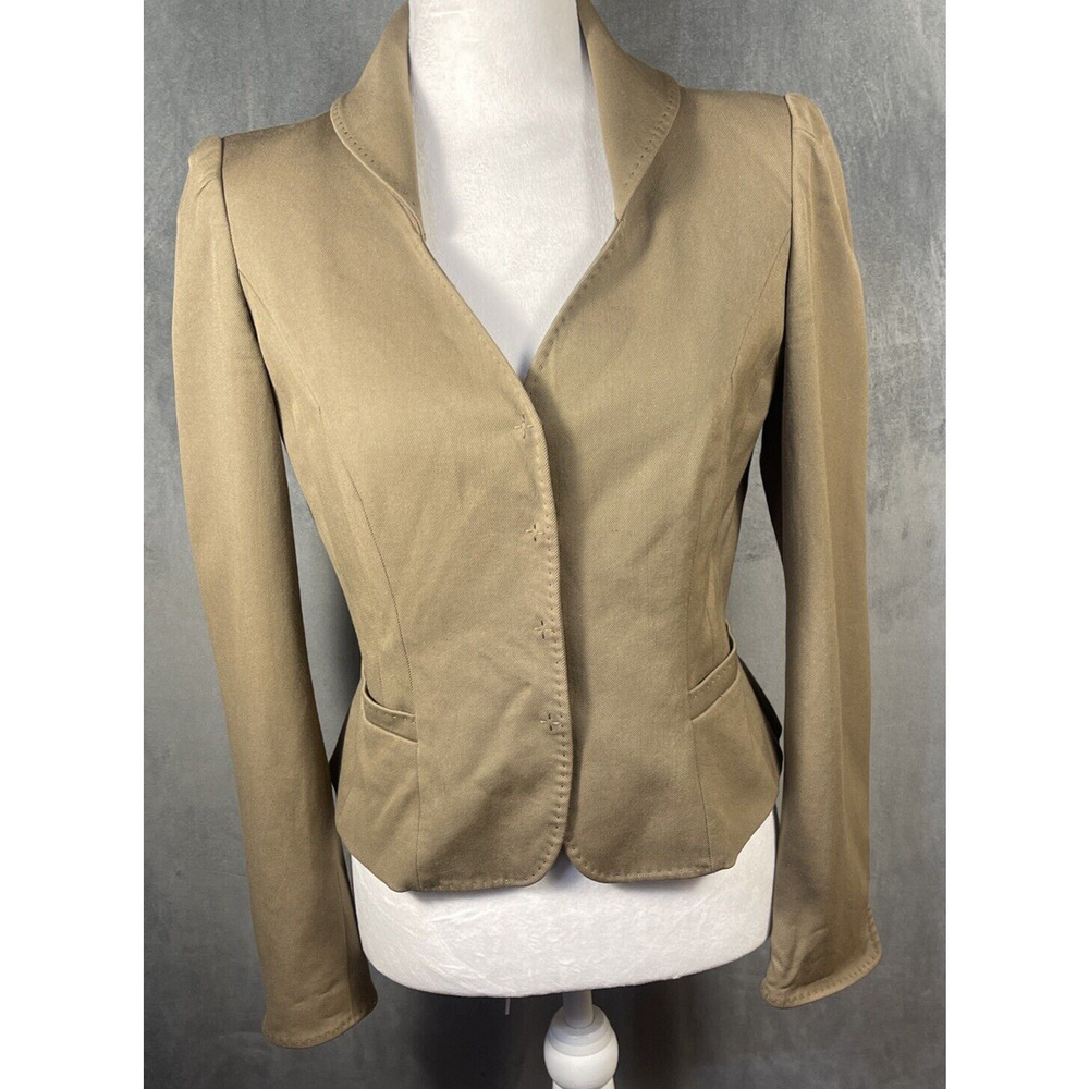 ELIE TAHARI Beige Brown Wool Blend Jacket Top Long Sleeves Stitch Detail